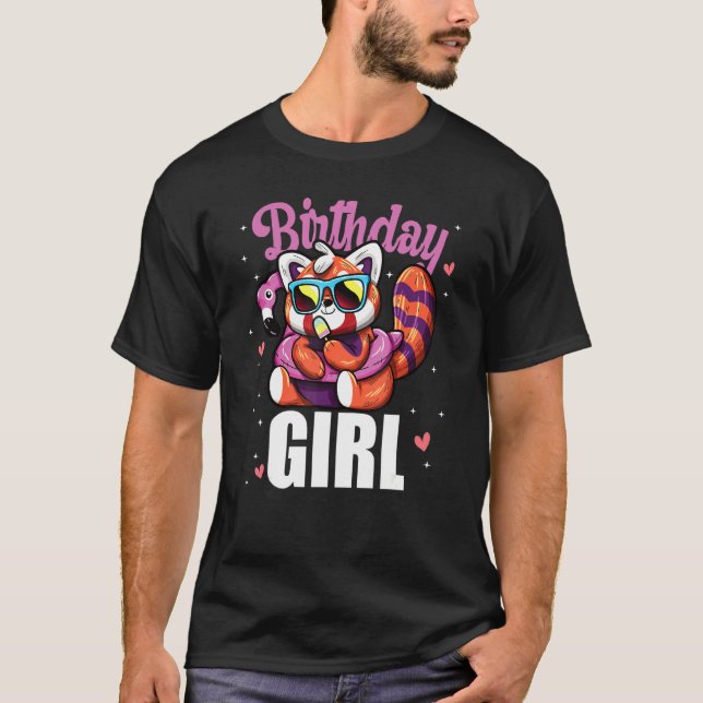 Birthday Girl Red Panda Ice Cream Sunglasses Flami T-Shirt (Front)