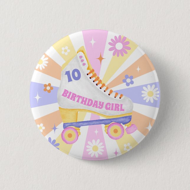 Birthday Girl Retro Roller Skate  6 Cm Round Badge (Front)