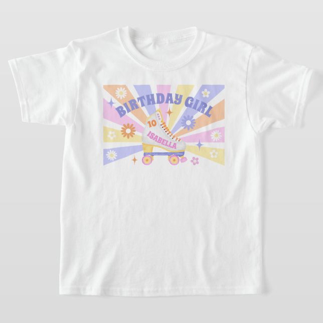 Birthday Girl Retro Roller Skate Birthday Party T-Shirt (Laydown)