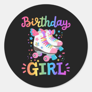 Birthday Girl Rolling Skates Roller Skater Kids Gi Classic Round Sticker