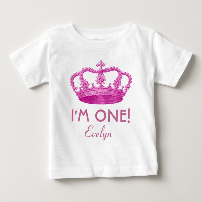 Birthday Girl Royal Princess Crown One Year Old Baby T-Shirt (Front)