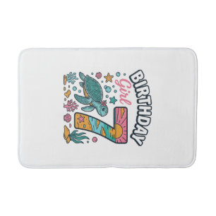 Birthday Girl Sea Turtle 7th Birthday Vector Desig Bath Mat