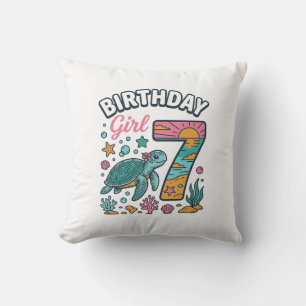 Birthday Girl Sea Turtle 7th Birthday Vector Desig Cushion
