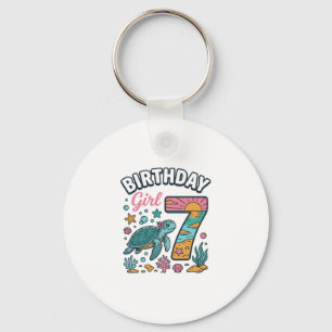 Birthday Girl Sea Turtle 7th Birthday Vector Desig Key Ring
