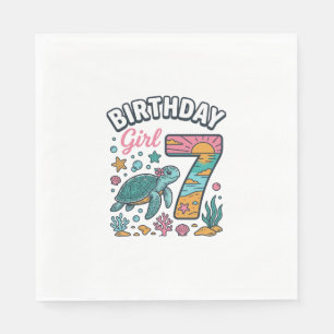 Birthday Girl Sea Turtle 7th Birthday Vector Desig Napkin