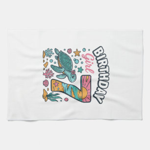 Birthday Girl Sea Turtle 7th Birthday Vector Desig Tea Towel