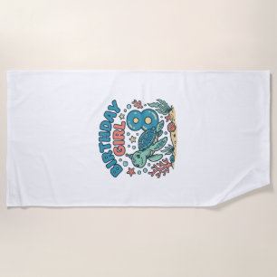 Birthday Girl Sea Turtle 8th Birthday Shirt Design Beach Towel