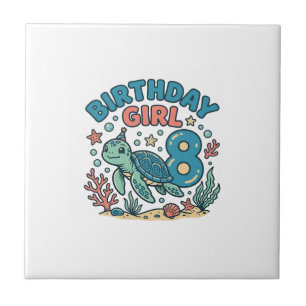 Birthday Girl Sea Turtle 8th Birthday Shirt Design Ceramic Tile