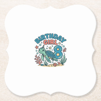 Birthday Girl Sea Turtle 8th Birthday Shirt Design Paper Coaster