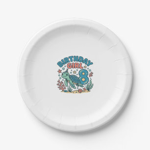 Birthday Girl Sea Turtle 8th Birthday Shirt Design Paper Plate