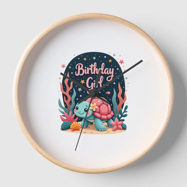Birthday Girl Sea Turtle Theme Birthday Party Ocea Clock (Front)