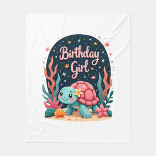 Birthday Girl Sea Turtle Theme Birthday Party Ocea Fleece Blanket
