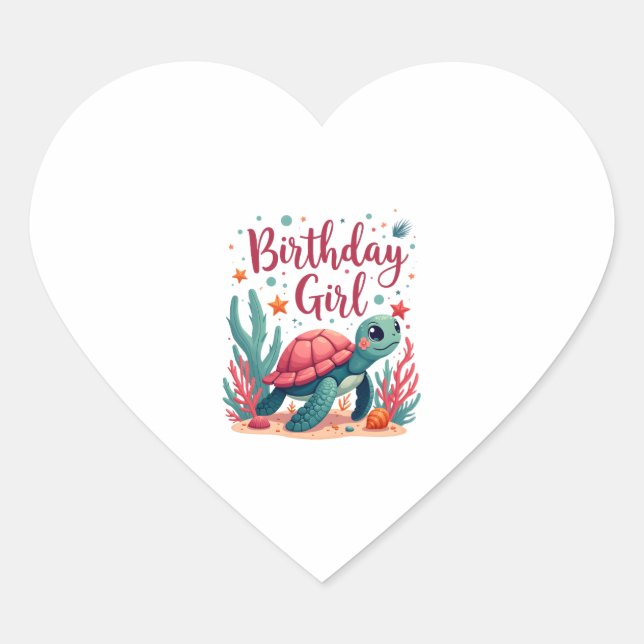 Birthday Girl Sea Turtle Theme Birthday Party Ocea Heart Sticker (Front)