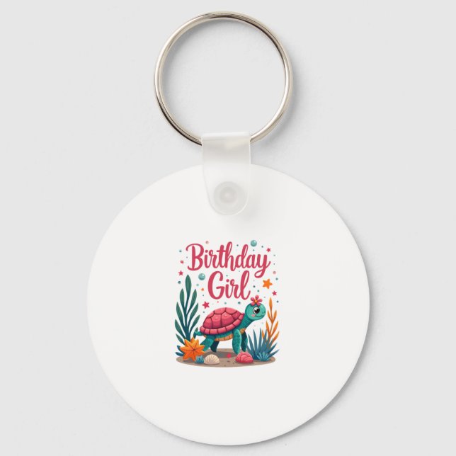 Birthday Girl Sea Turtle Theme Birthday Party Ocea Key Ring (Front)