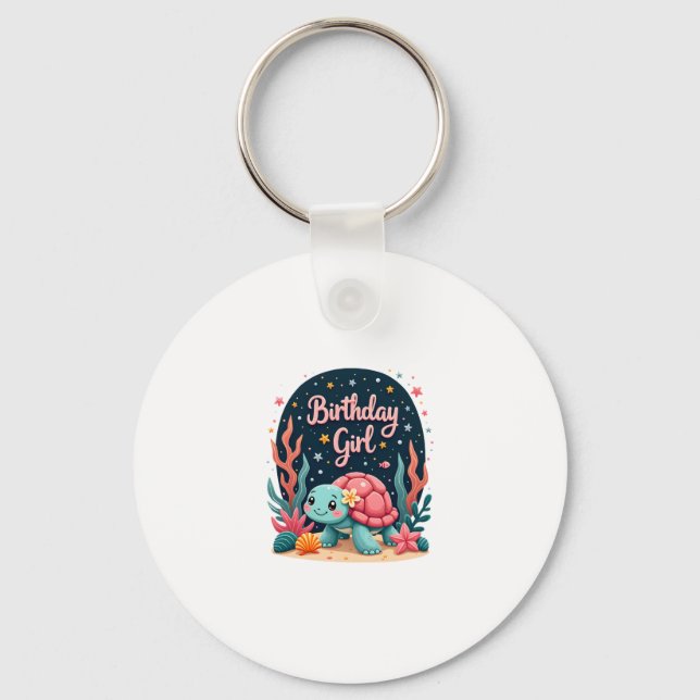 Birthday Girl Sea Turtle Theme Birthday Party Ocea Key Ring (Front)