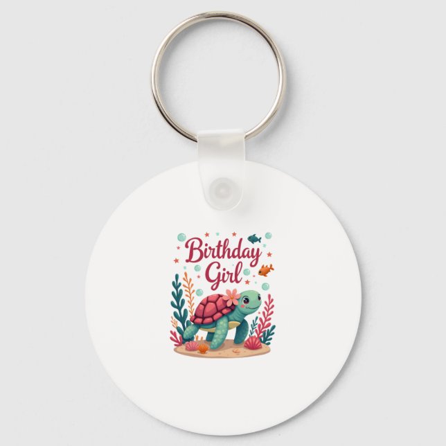 Birthday Girl Sea Turtle Theme Birthday Party Ocea Key Ring (Front)