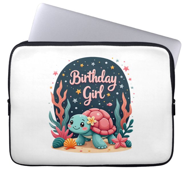 Birthday Girl Sea Turtle Theme Birthday Party Ocea Laptop Sleeve (Front)