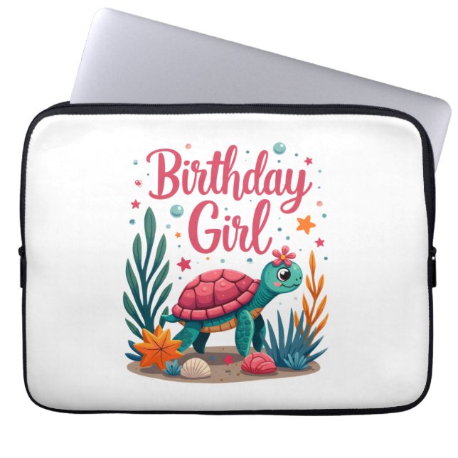 Birthday Girl Sea Turtle Theme Birthday Party Ocea Laptop Sleeve (Front)
