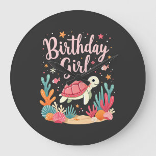 Birthday Girl Sea Turtle Theme Birthday Party Ocea Large Clock