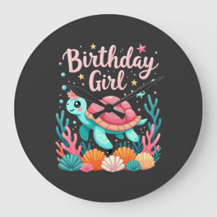 Birthday Girl Sea Turtle Theme Birthday Party Ocea Large Clock