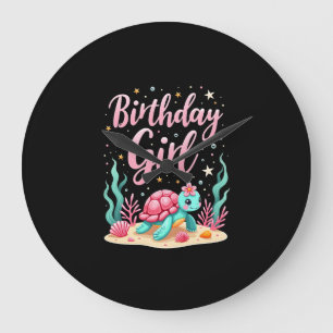 Birthday Girl Sea Turtle Theme Birthday Party Ocea Large Clock