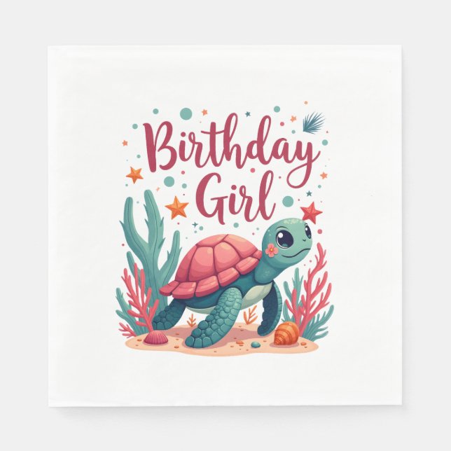 Birthday Girl Sea Turtle Theme Birthday Party Ocea Napkin (Front)