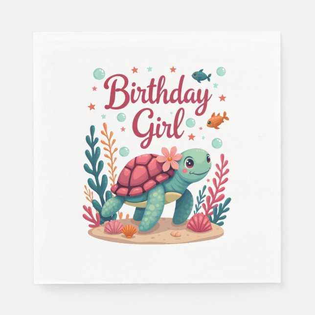 Birthday Girl Sea Turtle Theme Birthday Party Ocea Napkin (Front)