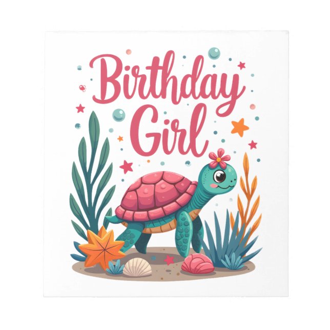 Birthday Girl Sea Turtle Theme Birthday Party Ocea Notepad (Front)