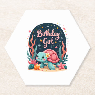 Birthday Girl Sea Turtle Theme Birthday Party Ocea Paper Coaster