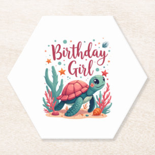 Birthday Girl Sea Turtle Theme Birthday Party Ocea Paper Coaster