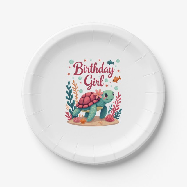 Birthday Girl Sea Turtle Theme Birthday Party Ocea Paper Plate (Front)
