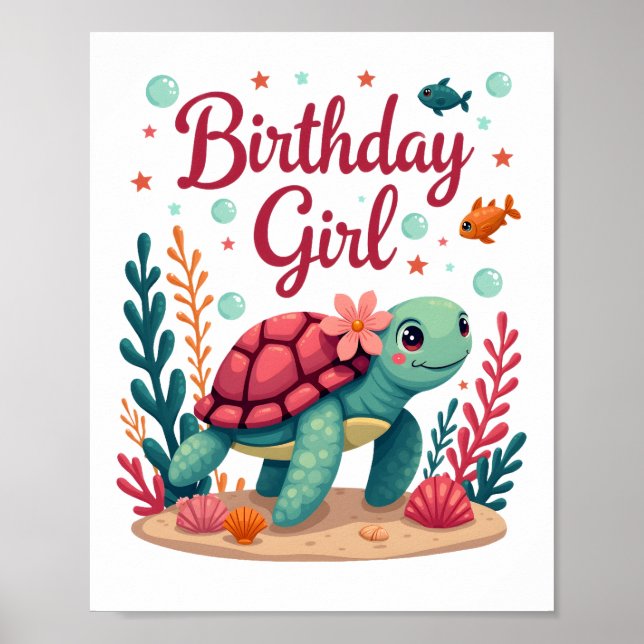 Birthday Girl Sea Turtle Theme Birthday Party Ocea Poster (Front)