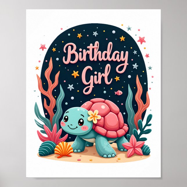 Birthday Girl Sea Turtle Theme Birthday Party Ocea Poster (Front)