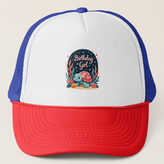 Birthday Girl Sea Turtle Theme Birthday Party Ocea Trucker Hat (Front)