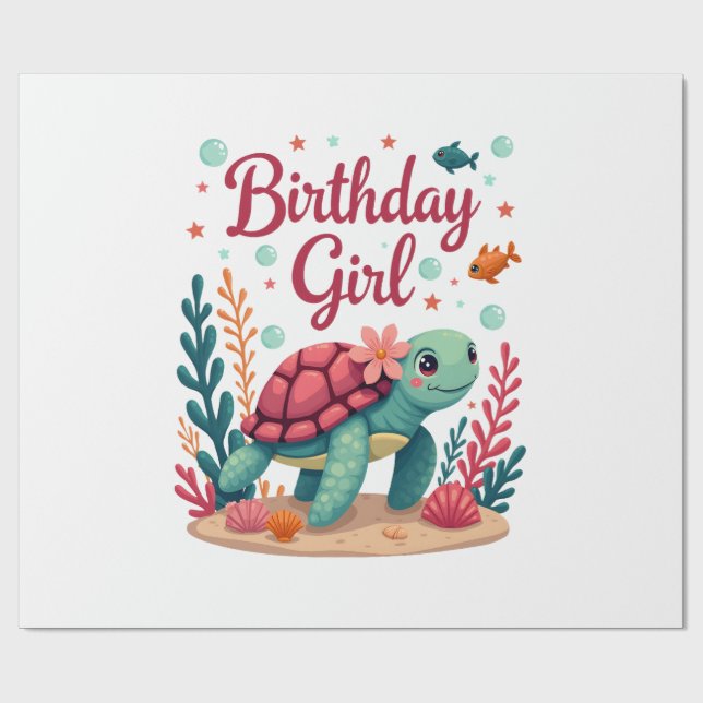 Birthday Girl Sea Turtle Theme Birthday Party Ocea Wrapping Paper (Flat)
