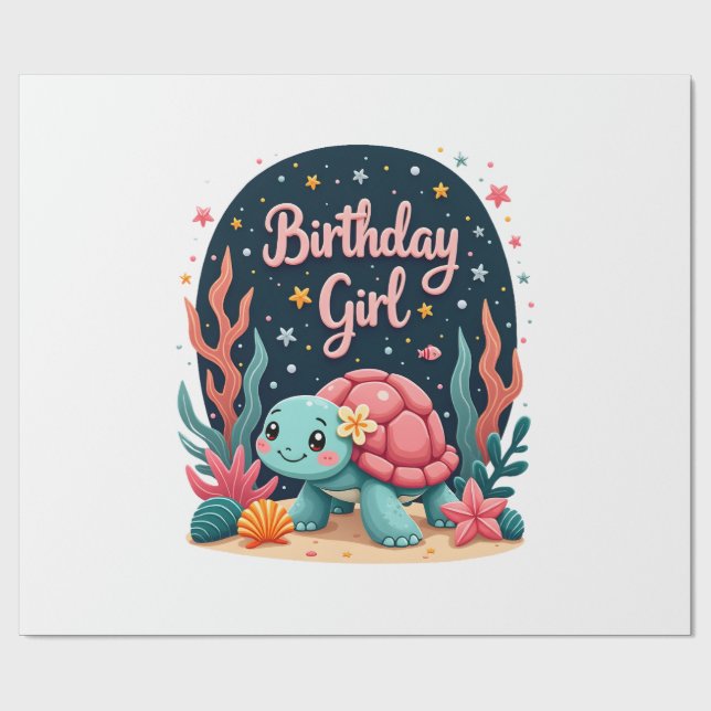 Birthday Girl Sea Turtle Theme Birthday Party Ocea Wrapping Paper (Flat)