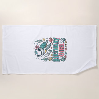 Birthday Girl Sea Turtle Vintage Engraving Shirt_1 Beach Towel
