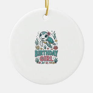 Birthday Girl Sea Turtle Vintage Engraving Shirt_1 Ceramic Ornament