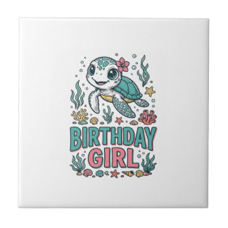 Birthday Girl Sea Turtle Vintage Engraving Shirt_1 Ceramic Tile