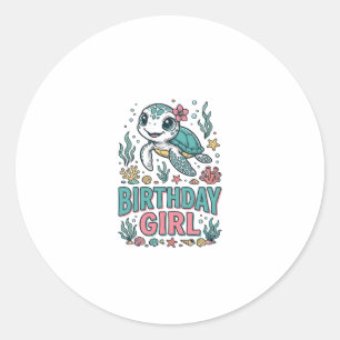 Birthday Girl Sea Turtle Vintage Engraving Shirt_1 Classic Round Sticker
