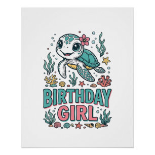 Birthday Girl Sea Turtle Vintage Engraving Shirt_1 Poster