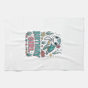 Birthday Girl Sea Turtle Vintage Engraving Shirt_1 Tea Towel