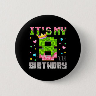 Birthday Girl Shirt 8th Birthday Video Game Pixel 6 Cm Round Badge