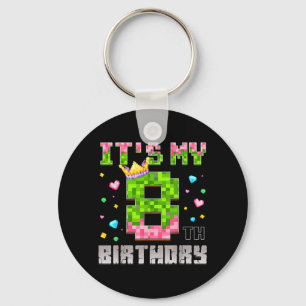 Birthday Girl Shirt 8th Birthday Video Game Pixel Key Ring