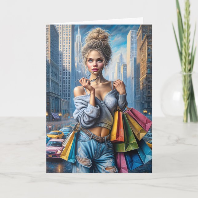 Birthday Girl Shopping In The Big City Card (Front)