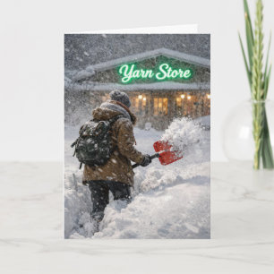 Birthday Girl Shoveling Snow to a Yarn Store Card