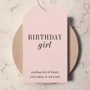 Birthday Girl   Simple Blush Pink Feminine Girly Gift Tags