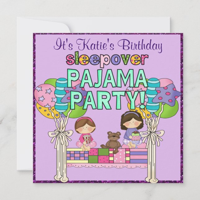 Birthday Girl Sleepover Pajama Party Invitation (Front)
