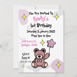 Birthday Girl Teddy Bear Invitation