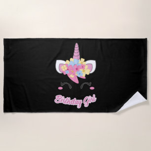 Birthday Girl Unicorn  Beach Towel